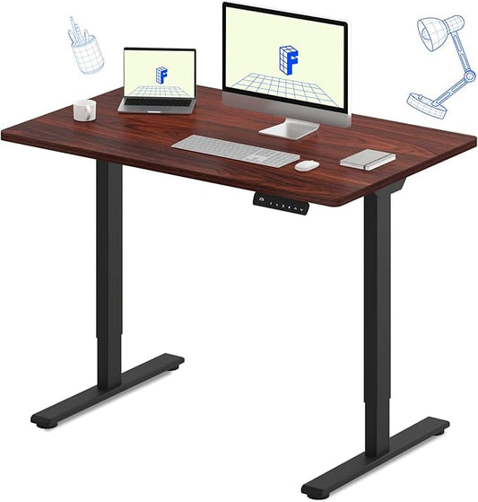 FLEXISPOT E3 Dual Motor Electric Standing Desk 48x24 Inch Whole-Piece Board Height Adjustable Desk Electric Sit Stand Desk (Black Frame + Mahogany Desktop, 2 Packages)
