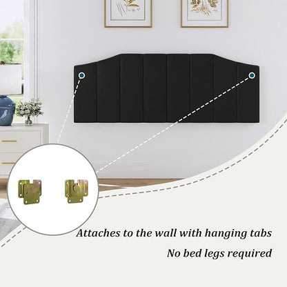 Velvet Queen Size Headboard, Upholstered Headboard Queen/Full Size Wall Mount and Bed Frame Mount, Featuring High-Density Sponge Padding Luxury Texture Easy Assembly Comfort Style-Black