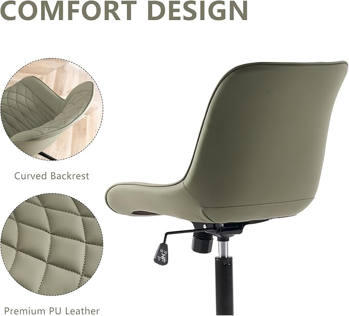 YOUNIKE Olive Green Comfy Home Office Desk Chair Small Vanity Chair with Wheels Swivel Adjustable Modern Task Chair with High Back Armless Cute Faux Leather Upholstered Rolling Sewing Chair Compact
