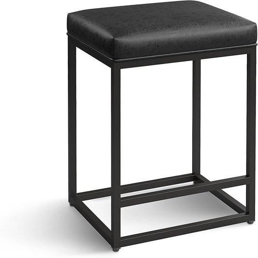 ALPHA HOME Black Metal Bar Stools with Padded Seat, 24"H x 14.76"L x 17.51"W, 350lbs Weight Capacity