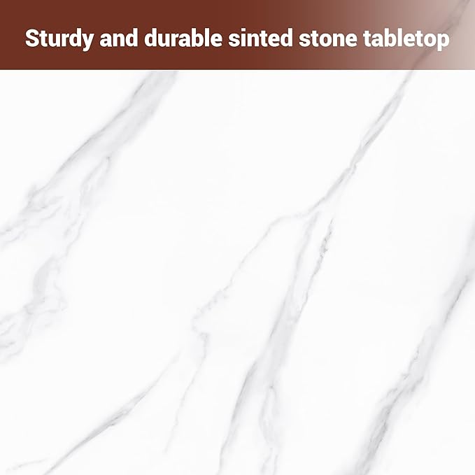 Sintered Stone Square Office Table - Meeting Desk for Small Offices (Dark Brown Leg and White Top, 1 Table Only)