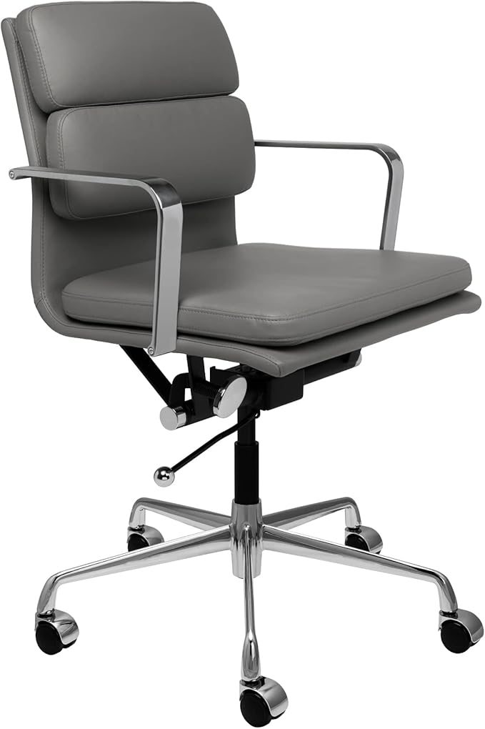Laura Davidson Furniture SOHO II Padded Management Office Chair - Mid Back Desk Chair with Arm Rest, Swivel & Cushion Availability, Made of Faux Leather, Dark Grey, Computer Chair