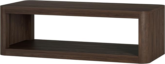 Henn&Hart 47" Rectangular Low-Profile Coffee Table with Open Storage Shelf for Living Room, Family Room, or Office, Alder Brown