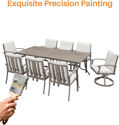 9-Piece Patio Dining Set, Aluminum Outdoor Dining Set for 8, Patio Furniture Sets with Umbrella Hole, 6 Dining Chairs, 2 Swivel Dining Chairs for Decks, Garden, Backyard, Lawn, Limed Oak