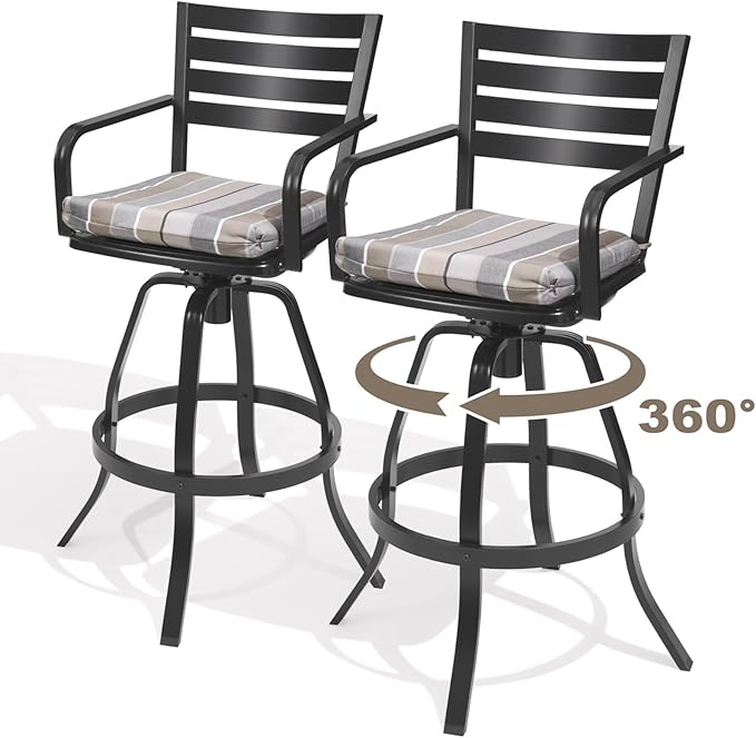 Pellebant 29.5" Outdoor Barstools Set of 2, Aluminum Swivel Patio Bar Height Stools with Back & Footrest, Rust-Proof Tall Bar Stool Chairs for Deck Lawn Garden,Milano Char