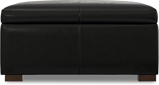 SIMPLIHOME Gabbie 36 inch Wide Contemporary Square Square Coffee Table Storage Ottoman in Midnight Black PU Black Faux Leather, Assembled, for The Living Room, Entryway and Family Room