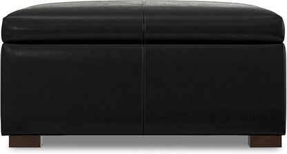 SIMPLIHOME Gabbie 36 inch Wide Contemporary Square Square Coffee Table Storage Ottoman in Midnight Black PU Black Faux Leather, Assembled, for The Living Room, Entryway and Family Room