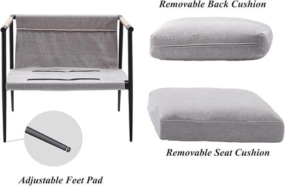 DUOMAY Mid-Century Modern Accent Chair Armchair, Soft Linen Fabric Sofa Lounge Chair Reading Chair with Metal Leg for Living Room Bedroom Office, Grey