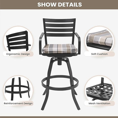 Pellebant 29.5" Outdoor Bar Stools Set of 8, Aluminum Swivel Patio Bar Height Stools with Footrest & Backrest,Rust-Proof Patio Stool Chairs for Deck Lawn Garden,GardenMilano Char