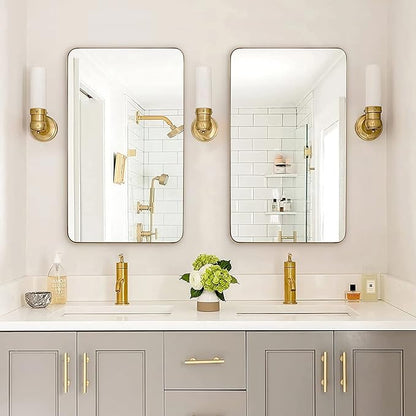 ANDY STAR 24x40 Inch Gold Bathroom Mirror, Stainless Steel Metal Frame with Rounded Corner, Rectangle Glass Panel Wall Mounted Mirror Decorative for Bathroom