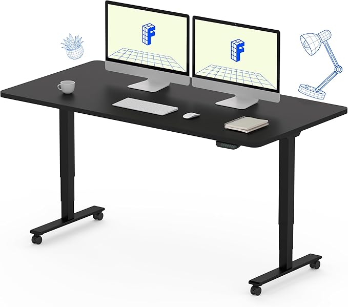 FLEXISPOT E6 MAX Dual Motor 55x28 Inch 3-Stage Heavy Duty Standing Desk, 330lbs Weight Capacity, Height Adjustable Desk w/Cable Management & Wheels (Seamless Black Desktop + Black Frame)