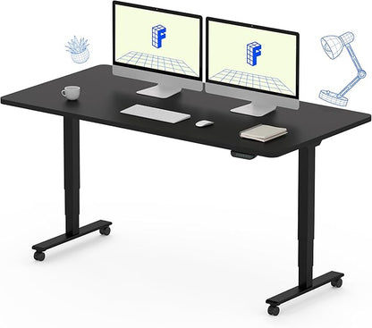 FLEXISPOT E6 MAX Dual Motor 55x28 Inch 3-Stage Heavy Duty Standing Desk, 330lbs Weight Capacity, Height Adjustable Desk w/Cable Management & Wheels (Seamless Black Desktop + Black Frame)