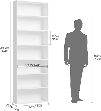 FACBOTALL 82" Tall Bookshelf, 7-Tier Open Shelves Bookcase, Freestanding Display Storage Shelves, Tall Bookcase Home Decor Furniture for Home Office, Living Room, Bedroom, White