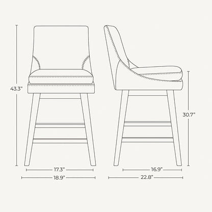 CHITA Bar Height Swivel Barstool with Back Set of 2, FSC Certified Upholstered Bar Stool, 30.7" H Seat Height, PU Leather in Dark Blue