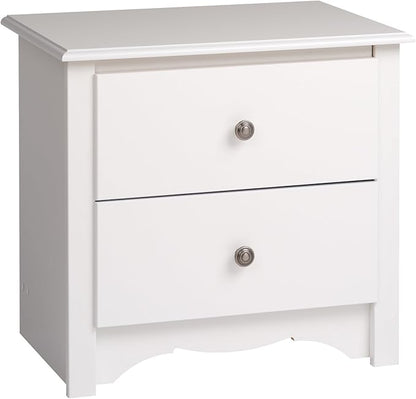 Prepac Sonoma Traditional Nightstand Side Table with 2 Drawers, Functional 2-Drawer Bedside Table 16" D x 23.25" W x 21.75" H, White, WDC-2422
