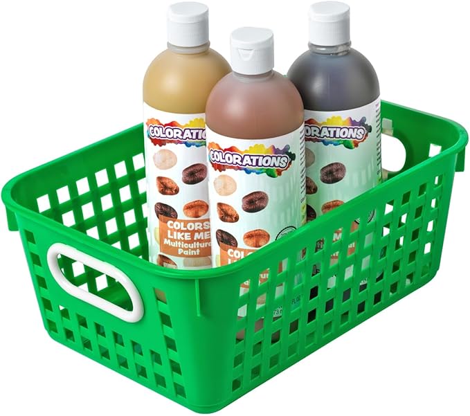 Really Good Stuff Medium Plastic Book Baskets, 11" by 7.5" by 4.5" - 12 Pack, Rainbow, Versatile Storage Solution for Classroom, Home and Office l Toy Storage, Multi-Purpose Organizer Basket