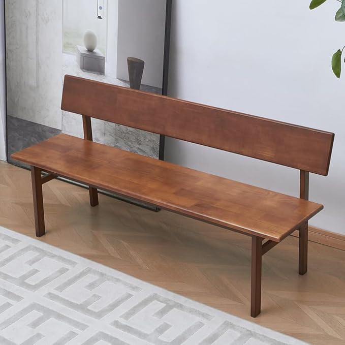 Outdoor Indoor Bench, 39.3" Patio Garden and Balcony Wooden Bench, Weatherproof Sturdy Wood Garden Bench with Seat for Porch, Park, Backyard, 2-Person Walnut Loveseat with Backrest