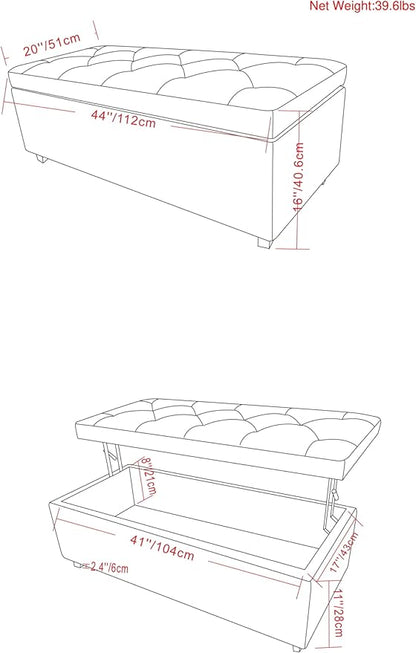 SIMPLIHOME Hamilton 44 inch Wide Traditional Rectangle Lift Top Rectangular Storage Ottoman in Natural Linen Look Fabric, Assembled, For the Living Room, Entryway and Family Room