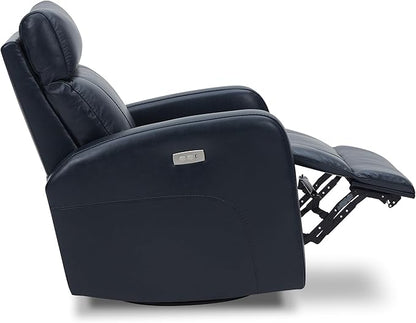 CHITA Genuine Leather Power Swivel Glider Recliner Chair for Adults, FSC Certified Electric Nursery Rocker Recliner Chair for Living Room, Navy Blue