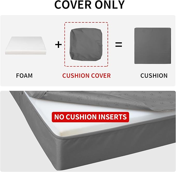 Easy-Going Waterproof Patio Cushion Covers ONLY Cover 24x22x4 inch 4 Pack Replacement Non-Slip Outdoor Seat Cushion Slipcover with Zipper. Dark Gray