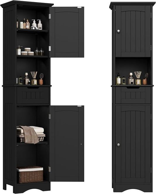 ChooChoo 67" Tall Bathroom Storage Cabinet, Narrow Bathroom Cabinet with 2 Doors and 1 Drawers, Freestanding Cupboard Floor Cabinet with Adjustable Shelves for Living Room, Kitchen, Black