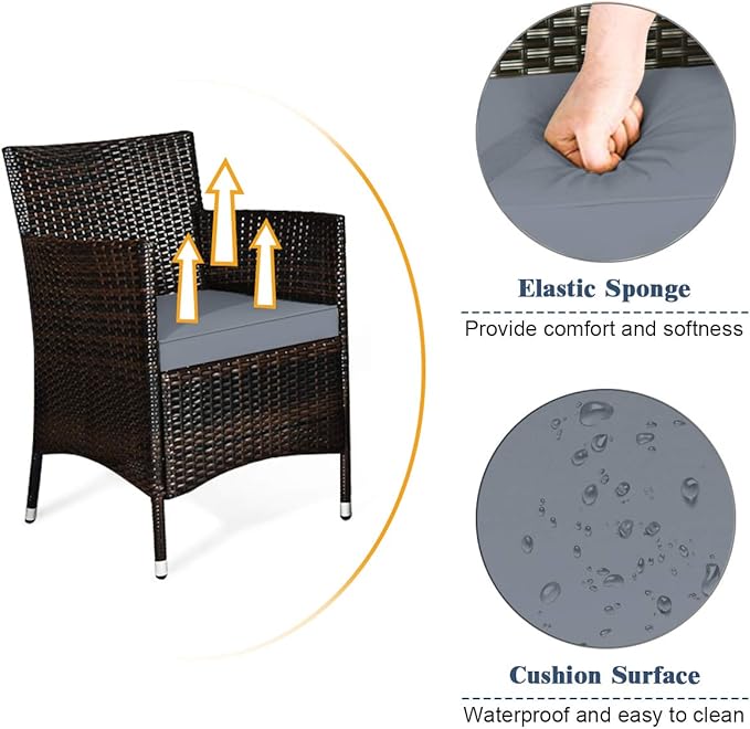 COSTWAY 4PCS Rattan Patio Furniture Set, Outdoor Wicker Rattan Chairs with Coffee Table, Rattan Cushioned Conversation Set for Backyard Balcony Porch Poolside, Grey