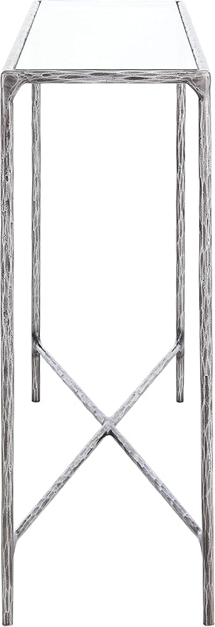 SAFAVIEH Couture Home Collection Jessa Silver Metal/Tempered Glass Top Entryway Living Room Rectangle Console Table (Fully Assembled)