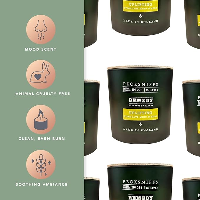 Pecksniff's Remedy Uplifting Candle - 3 Wick, 515g, 18.16 oz, Long-Lasting Relaxing Ambiance - with Earthy & Fresh Green Fragrance for Home Comfort
