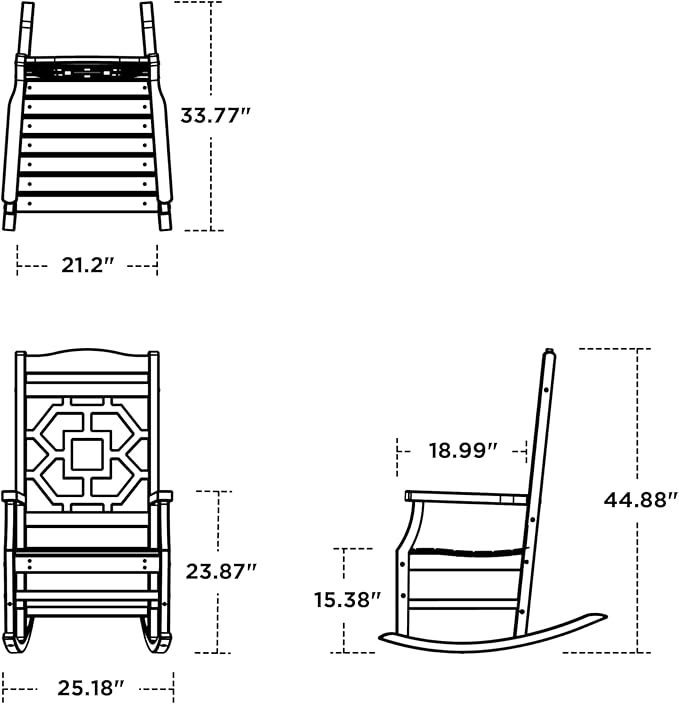 Martha Stewart by POLYWOOD Chinoiserie Outdoor Rocking Chair, Black, Durable HDPE All-Weather Patio Furniture with Decorative Lattice, Classic Porch Rocker for Deck, Garden & Backyard, Made in the USA