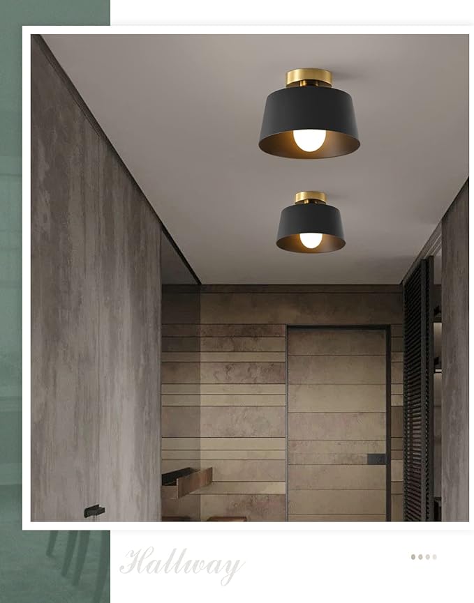 Ceiling Light Fixture, Hallway Ceiling Light with Gold Plate and Matte Black Shade, Modern Simple Style Porch Light Fixtures Semi Flush Mount (3 Pack Black)