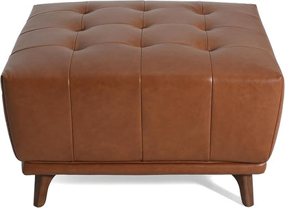 Christopher Knight Home Kinsley Square Ottoman Footstool, Ottoman Chair with Large Seat, Faux Leather Upholstery Coffee Table, Modern Side Table for Living Room Bedroom Home Decor, Brown