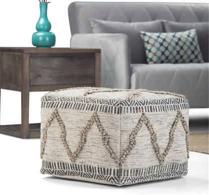SIMPLIHOME Sweeney Boho Square Pouf in Grey, Natural Handloom Woven Pattern for the Living Room, Bedroom and Kids Room