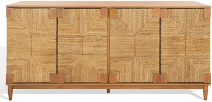 SAFAVIEH Couture Collection Roseanne Natural Banana Stem 4-Door Sideboard Buffet Storage Table, Ideal for Dining Room, Living Room, Entryway, Bedroom, Home Office