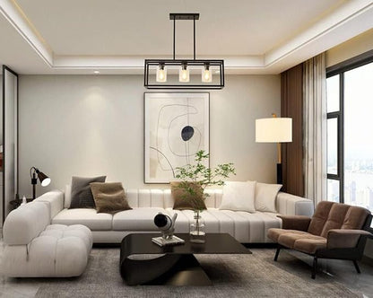 Farmhouse Dining Room Light Fixture Kitchen Island Pendant Lighting Rectangle Black Dining Room Lighting Fixture Modern Pendant Contemporary Chandeliers with Glass Shade Adjustable