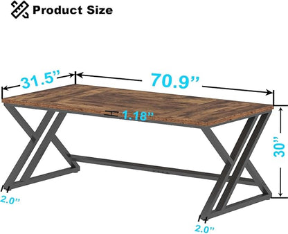 LVB 70.8" Computer Desk, Industrial Extra Long Wood Home Office Desk, Large Rustic Modern Metal Workstation Pc Study Writing table, Dual monitor Double Work Executive Desk for Two Person, Rustic Brown