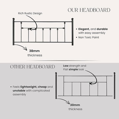 Victorian Metal Headboards, Adjustable Height Iron Frame, Rustic Farmhouse Style, Elegant Design, Easy Assembly, Universal Fit for Kids & Adults, California King Size, Black Finish