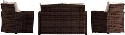Flash Furniture Aransas Series 4 Piece Brown Patio Set with Beige Back Pillows and Seat Cushions