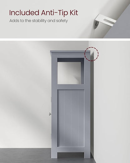 VASAGLE Floor Storage Cabinet, Freestanding Storage Unit with Double Shutter Doors and Adjustable Shelf, for Living Room, Bathroom, Entryway, Kitchen, Dove Gray UBBC040G02