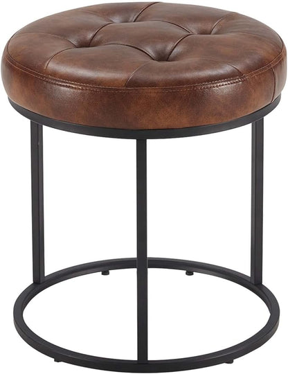 DUHOME Faux Leather Ottoman Stool, Vanity Chair Button Tufted Footrest Stool Makeup Stool with Metal Base for Living Room Bedroom, Yellowish Brown