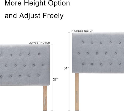 Kingfun Headboards for King Size Bed in Modern Button Design, Premium Linen Fabric Upholstered Tufted Bed Headboard, Adjustable Solid Wood Head Board, Grey