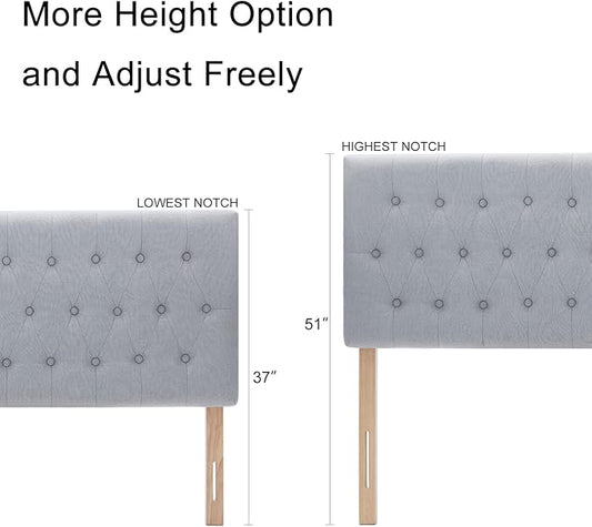 Kingfun Headboards for King Size Bed in Modern Button Design, Premium Linen Fabric Upholstered Tufted Bed Headboard, Adjustable Solid Wood Head Board, Grey