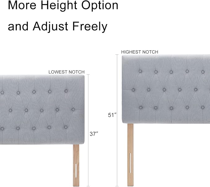 Kingfun Tufted Upholstered Full Size Bed Headboard in Modern Button Design, Adjustable Solid Wood Head Board, Premium Linen Fabric Padded Headboards in Bedroom (Grey)
