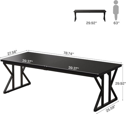 Tribesigns 78.74-Inch Large Executive Desk, Industrial Home Office Computer Desk, Simple Long Writing Study Table Business Furniture (Black)