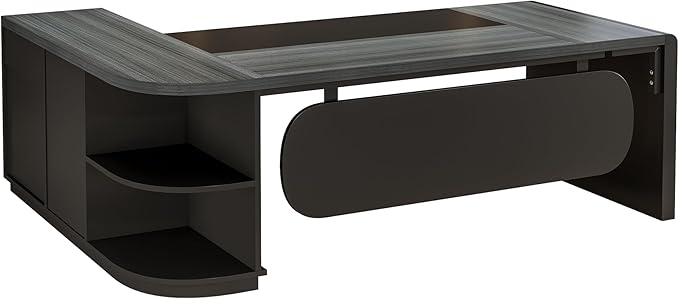 Tribesigns 81-Inch L-Shaped Executive Desk, Large Modern Office Desk with Drawers and File Cabinet for Home or Business Workspace, Grey & Black Computer Desk with Storage Shelves