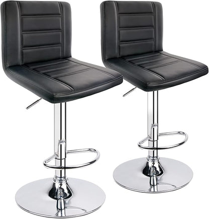 Leopard Bar Stools Set of 2, Modern Adjustable Bar Stool with Back, Swivel Barstool - Black