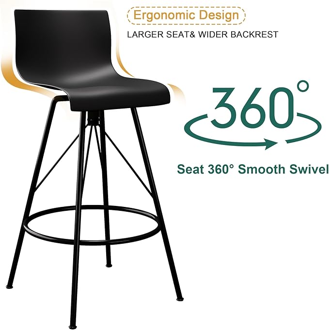 annjoe Swivel Bar Stools Metal Counter Height Stools Plastic Seat Chairs Set of 4 for Indoor Outdoor Home Kitchen Business (24" Black)