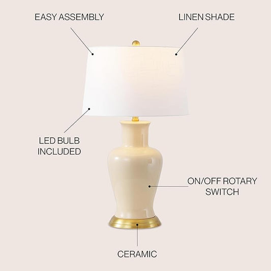 JONATHAN Y JYL4026D Julian 29" Traditional Classic Ceramic Urn LED Table Lamp, Almond for Bedroom, Living Room, Kitchen, Home Office, Kids Room