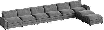 Homall 232" Modular Sectional Sofa, Oversized Sofa Couch with Reversible Ottoman, DIY Combination Chenille Deep 6-Seat Cloud Couch for Living Room, Apartment (Light Grey, Oversized Sofa)