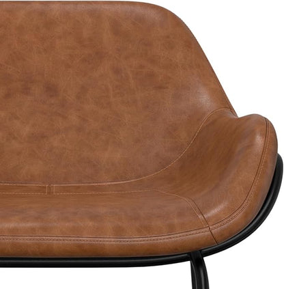 SIMPLIHOME Mira Bar Stools (Set of 2) - 30 inch Seat Height Upholstered Metal Bar Chairs in Distressed Tan Vegan Faux Leather, Contemporary Seating for Kitchen with Curved Cushioned Seat and Armrests