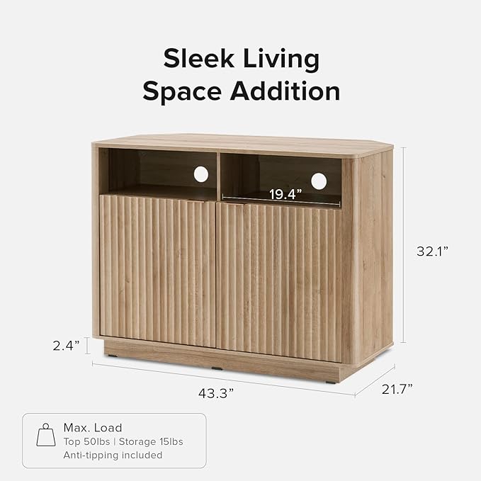 mopio Brooklyn Corner Storage Cabinet, Mid Century Modern Buffet, Entertainment Center, Storage Cabinet with Doors and Shelves, Media Cabinet for 55 inch TV Stand, for Living Room